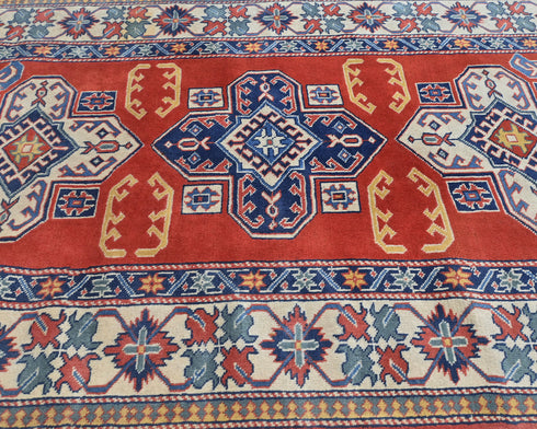 4x6 Feet Shirvan Red Afghan Hand Knotted Geometric Wool Area Rug